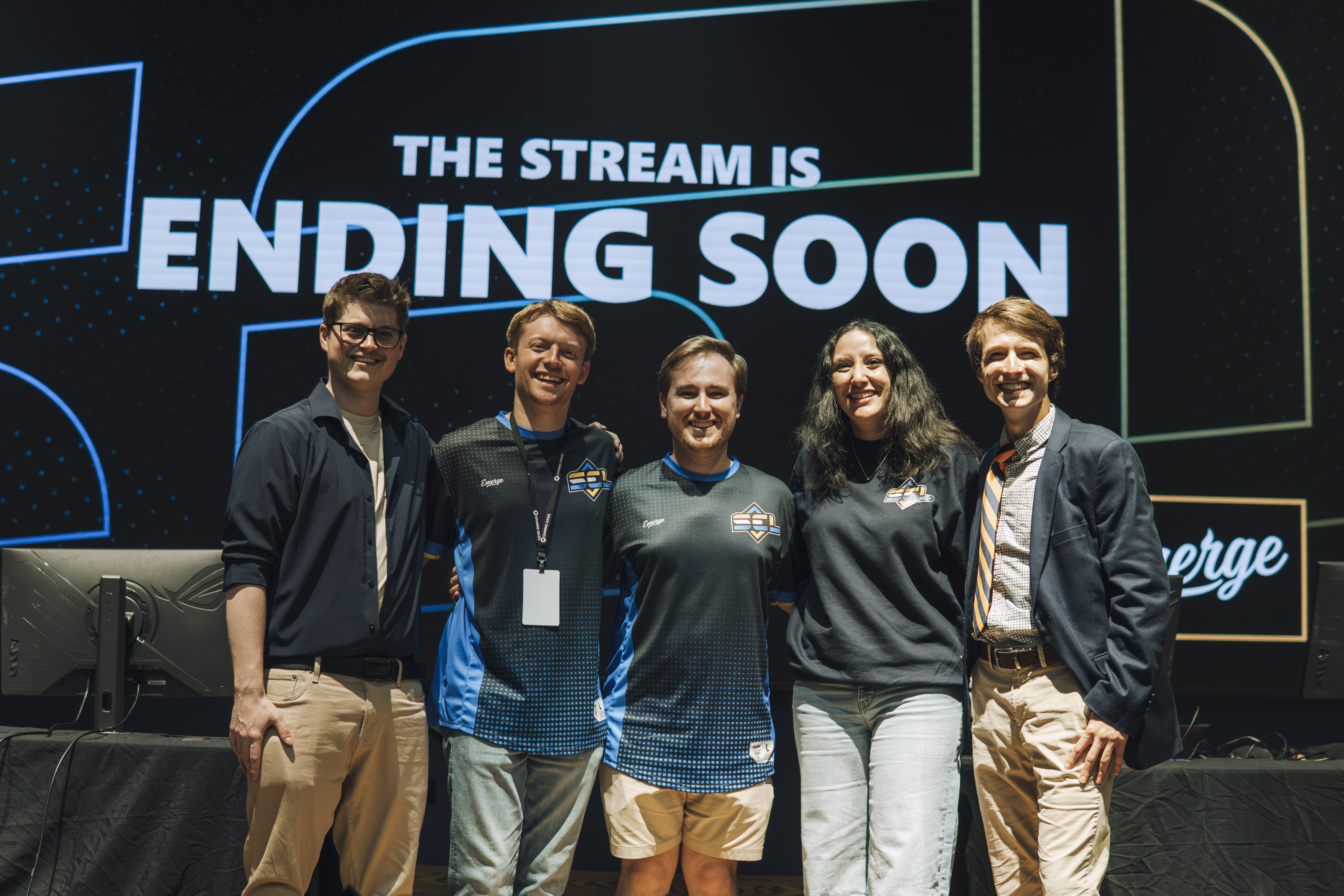 SEL team and staff on a live broadcast stage